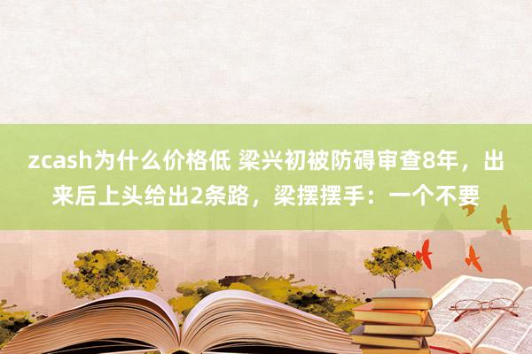 zcash为什么价格低 梁兴初被防碍审查8年，出来后上头给出2条路，梁摆摆手：一个不要